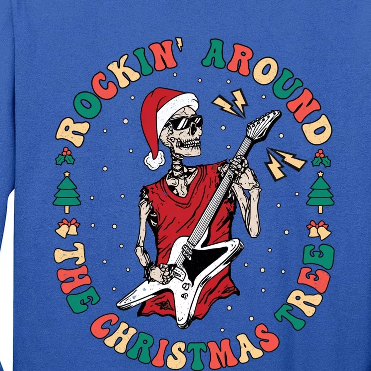 Santa Skeleton Guitar Guy Christmas Rock Band Xmas Musician Gift Tall Long Sleeve T-Shirt