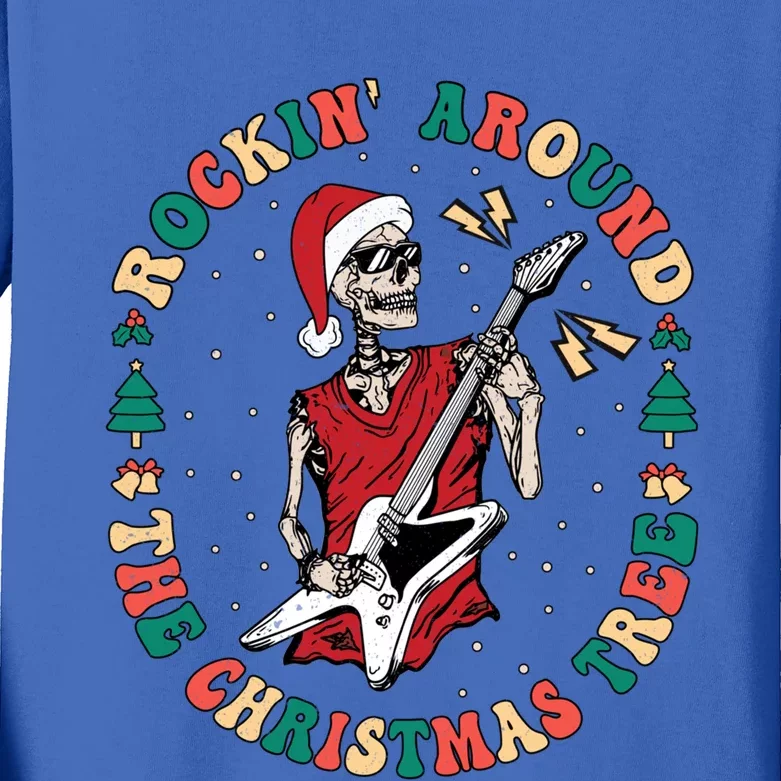 Santa Skeleton Guitar Guy Christmas Rock Band Xmas Musician Gift Kids Long Sleeve Shirt