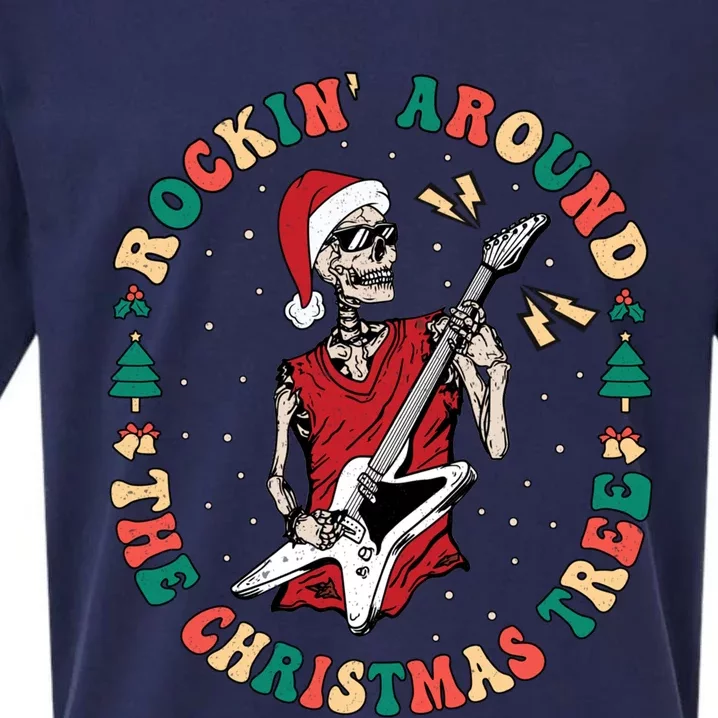 Santa Skeleton Guitar Guy Christmas Rock Band Xmas Musician Gift Sueded Cloud Jersey T-Shirt