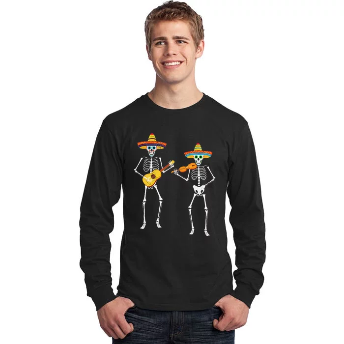 Skeleton Sombreros Guitar Fiesta Cinco De Mayo Tall Long Sleeve T-Shirt