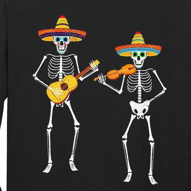 Skeleton Sombreros Guitar Fiesta Cinco De Mayo Tall Long Sleeve T-Shirt