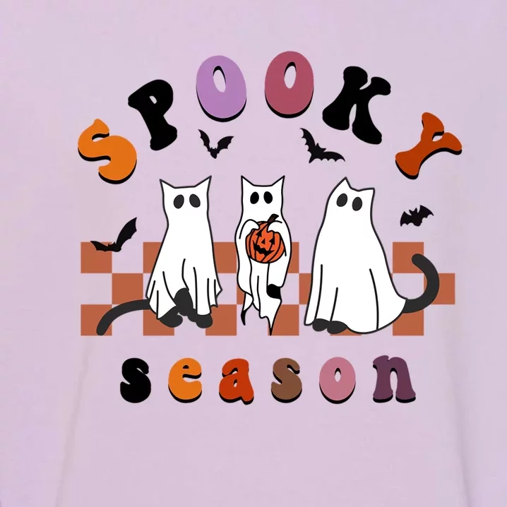 Spooky Season Ghost Retro Cute Halloween Cat Cute Ghost Face Gift Garment-Dyed Sweatshirt