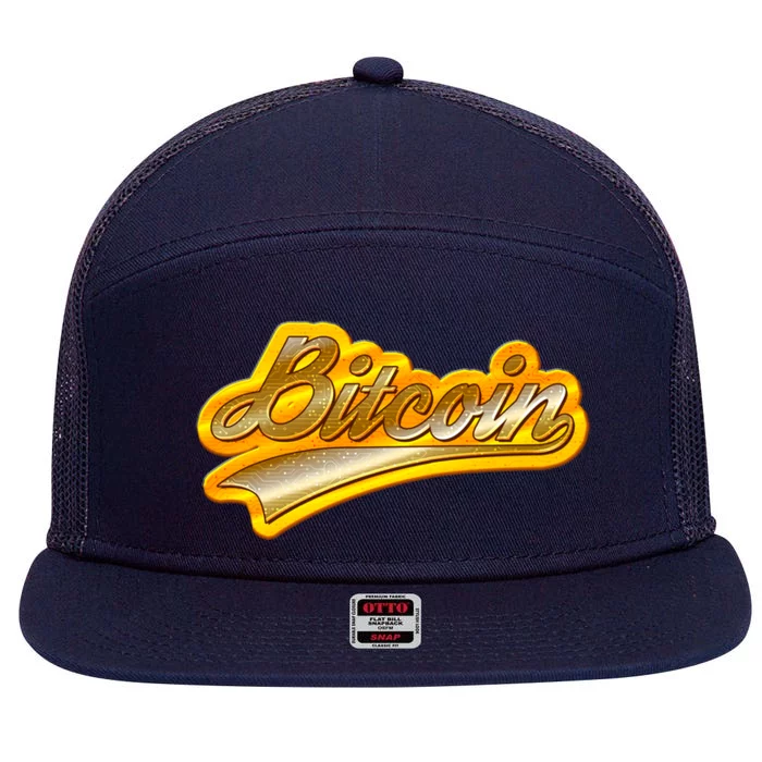 Sporty Style Gold Bitcoin 7 Panel Mesh Trucker Snapback Hat