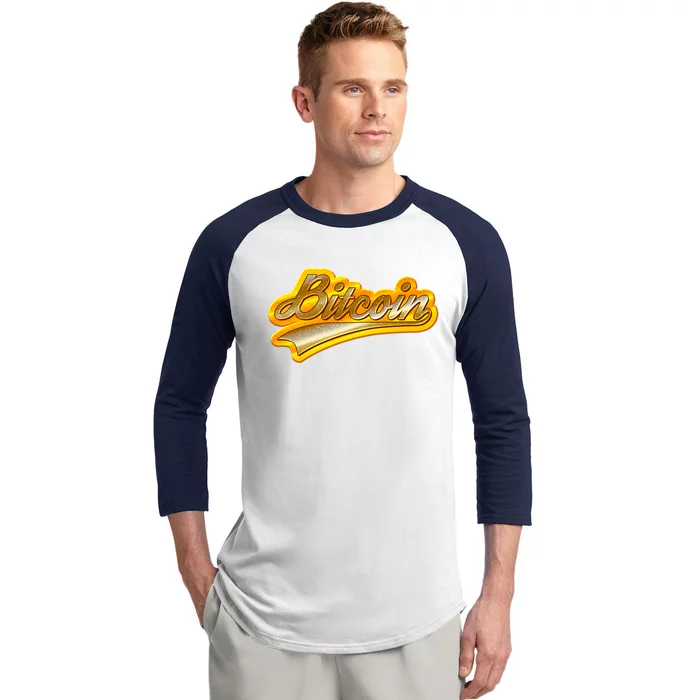 Sporty Style Gold Bitcoin Baseball Sleeve Shirt