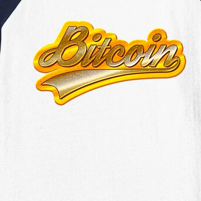 Sporty Style Gold Bitcoin Baseball Sleeve Shirt