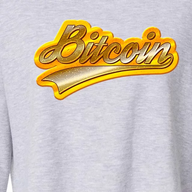 Sporty Style Gold Bitcoin Cropped Pullover Crew