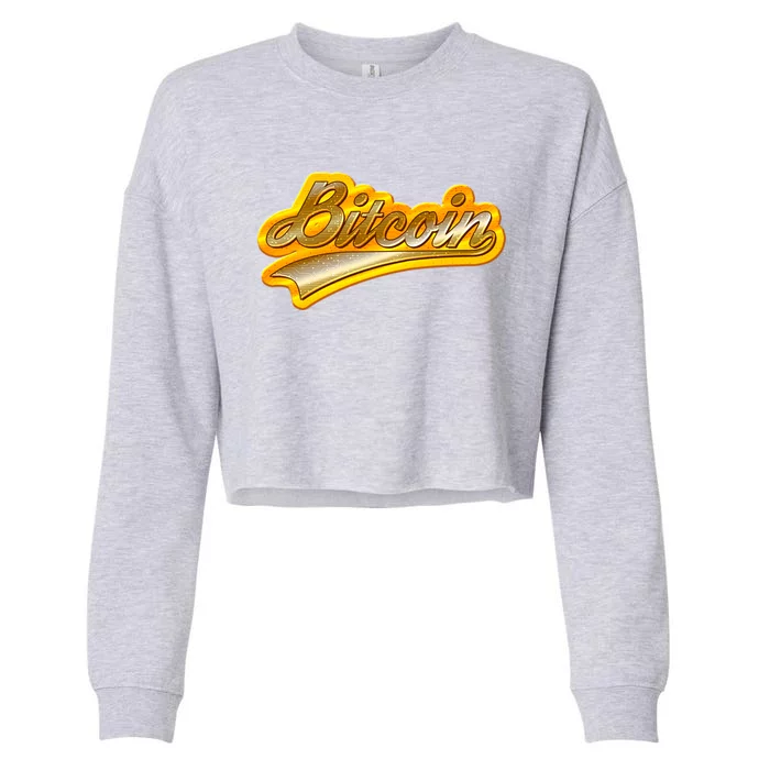 Sporty Style Gold Bitcoin Cropped Pullover Crew