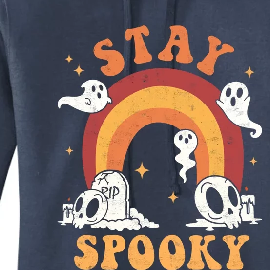 Stay Spooky Ghost Rainbow Groovy Retro Halloween Trick Treat Gift Women's Pullover Hoodie