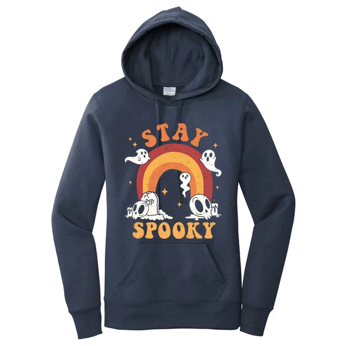 Stay Spooky Ghost Rainbow Groovy Retro Halloween Trick Treat Gift Women's Pullover Hoodie