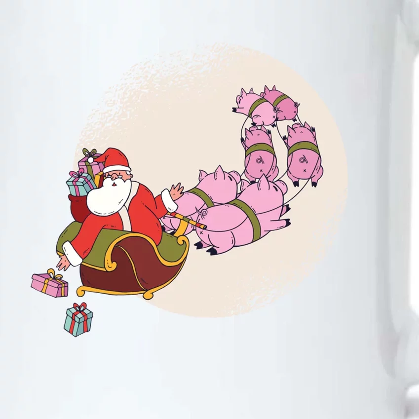 Santa Sleigh Gift With Flying Pigs And Christmas Presents Cute Gift Black Color Changing Mug