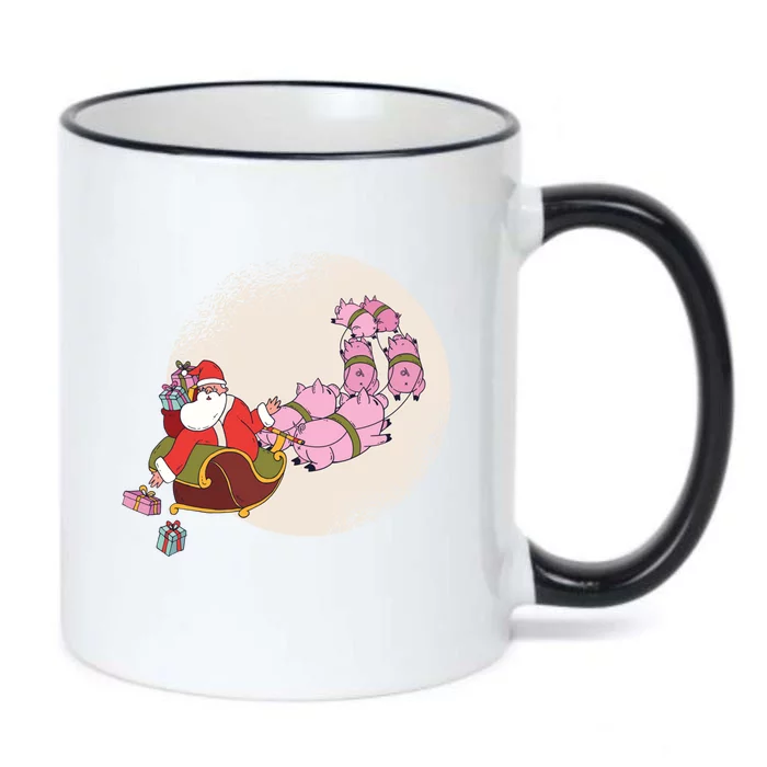 Santa Sleigh Gift With Flying Pigs And Christmas Presents Cute Gift Black Color Changing Mug