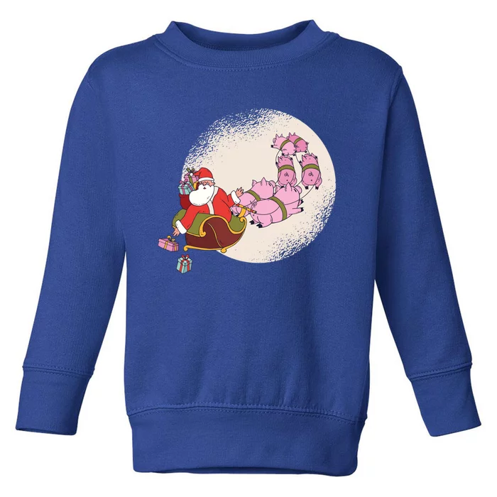 Santa Sleigh Gift With Flying Pigs And Christmas Presents Cute Gift Toddler Sweatshirt