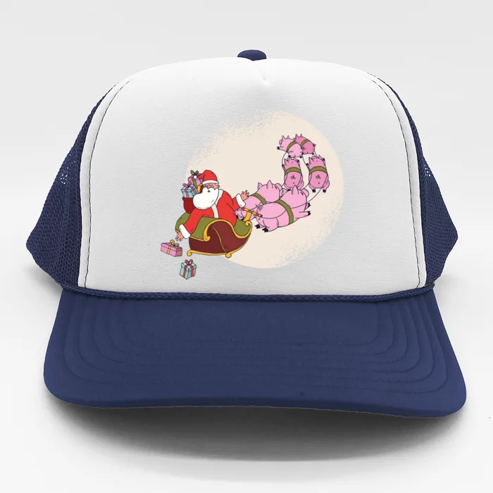 Santa Sleigh Gift With Flying Pigs And Christmas Presents Cute Gift Trucker Hat