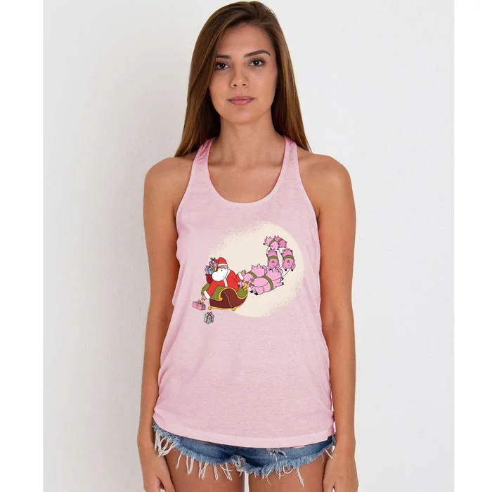 Santa Sleigh Gift With Flying Pigs And Christmas Presents Cute Gift Women's Knotted Racerback Tank