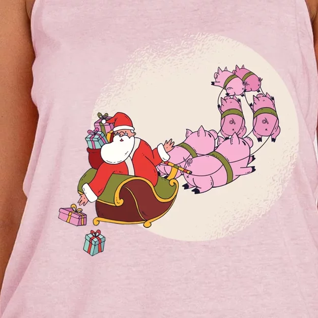 Santa Sleigh Gift With Flying Pigs And Christmas Presents Cute Gift Women's Knotted Racerback Tank