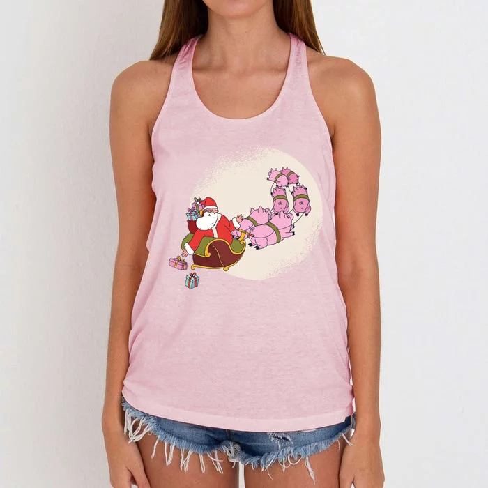 Santa Sleigh Gift With Flying Pigs And Christmas Presents Cute Gift Women's Knotted Racerback Tank