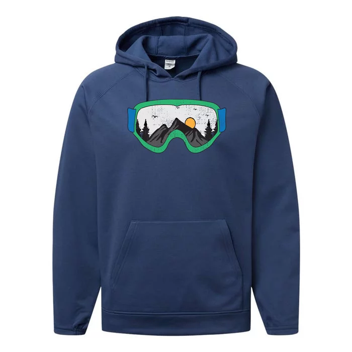 Snow Skiing Goggles Nature Snow Landscape Snow Ski Gift Performance Fleece Hoodie