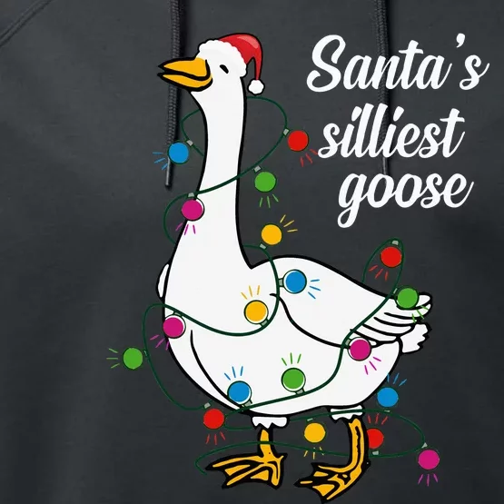 Santa’S Silliest Goose Funny Christmas Family Performance Fleece Hoodie