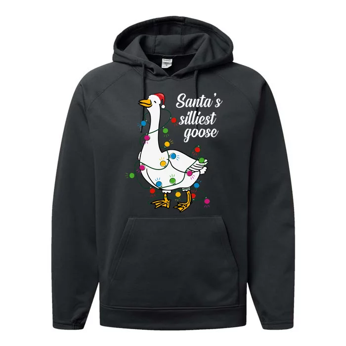 Santa’S Silliest Goose Funny Christmas Family Performance Fleece Hoodie