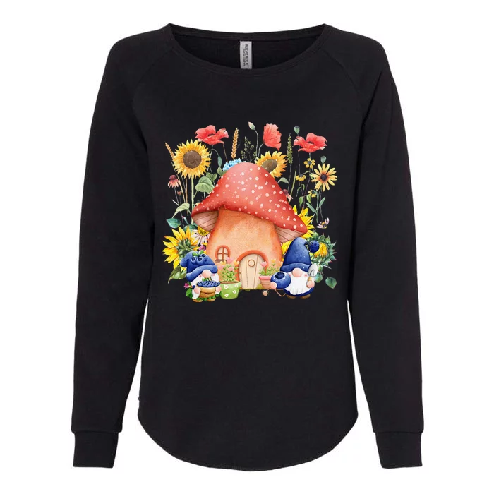 Summer Sunflower Gnomes Mushroom Village Garden Womens California Wash Sweatshirt