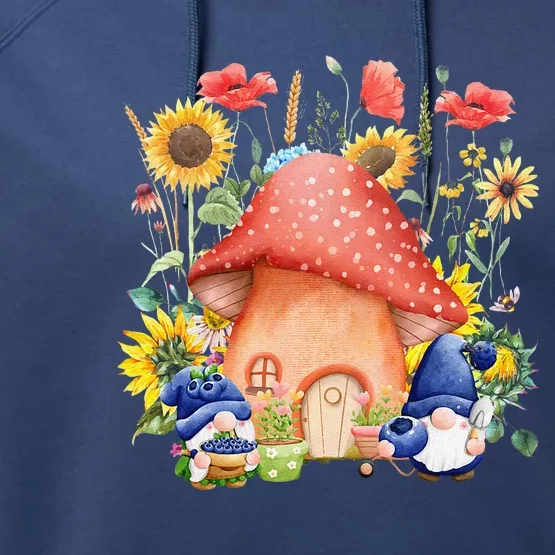 Summer Sunflower Gnomes Mushroom Village Garden Performance Fleece Hoodie