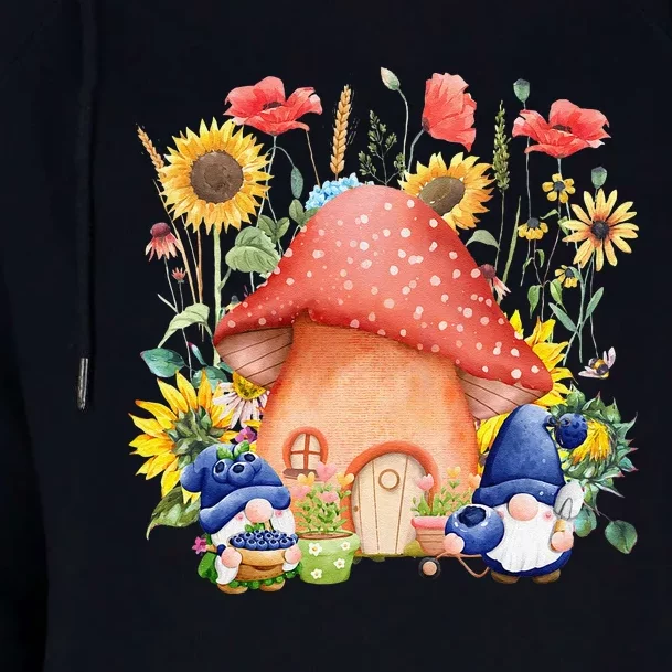 Summer Sunflower Gnomes Mushroom Village Garden Womens Funnel Neck Pullover Hood