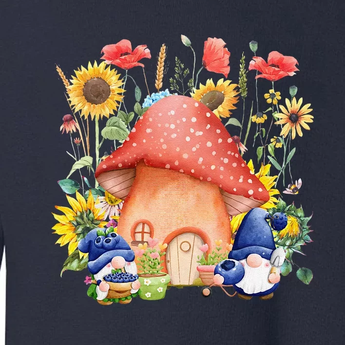 Summer Sunflower Gnomes Mushroom Village Garden Toddler Sweatshirt