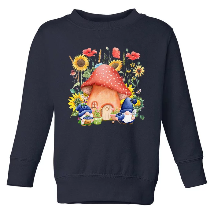 Summer Sunflower Gnomes Mushroom Village Garden Toddler Sweatshirt