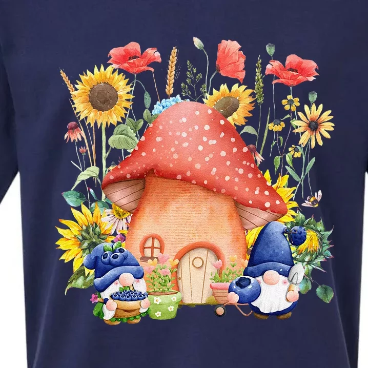 Summer Sunflower Gnomes Mushroom Village Garden Sueded Cloud Jersey T-Shirt