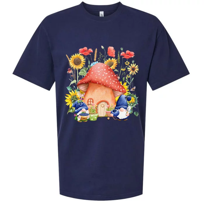 Summer Sunflower Gnomes Mushroom Village Garden Sueded Cloud Jersey T-Shirt