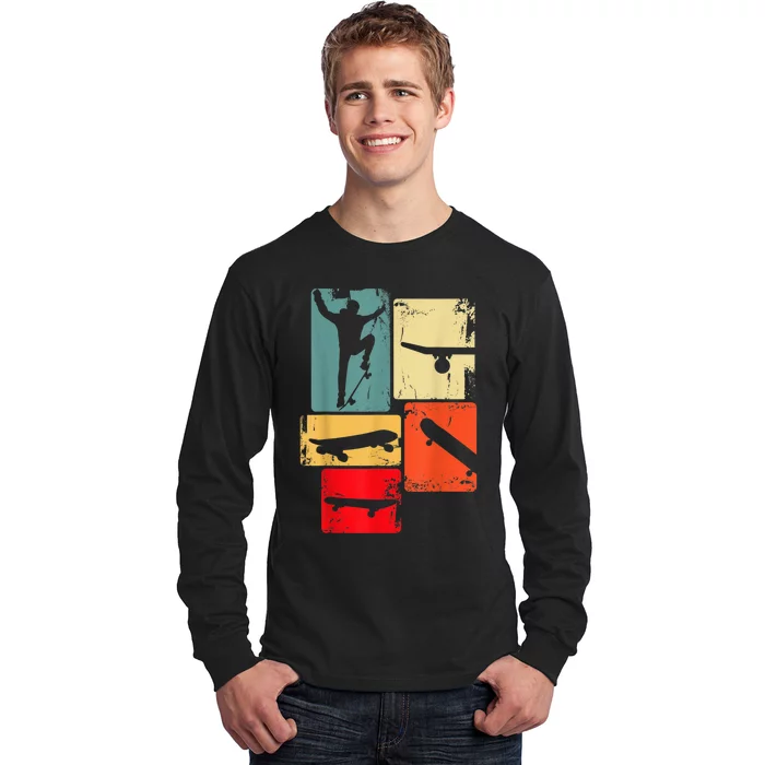 Skater Skateboarder Gift Retro Skateboard Gift For Boys Youth Gift Long Sleeve Shirt