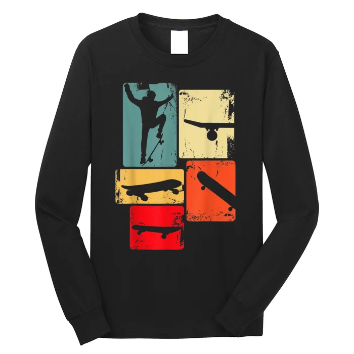 Skater Skateboarder Gift Retro Skateboard Gift For Boys Youth Gift Long Sleeve Shirt