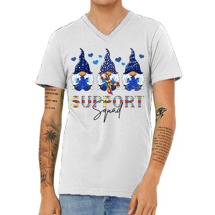 Support Squad Gnome Autism Awareness Month V-Neck T-Shirt