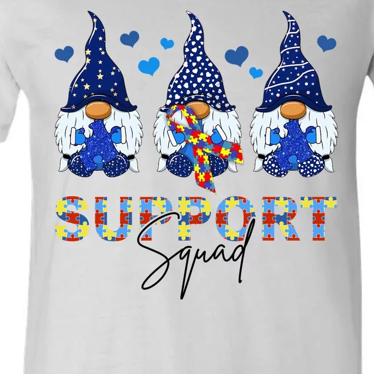 Support Squad Gnome Autism Awareness Month V-Neck T-Shirt