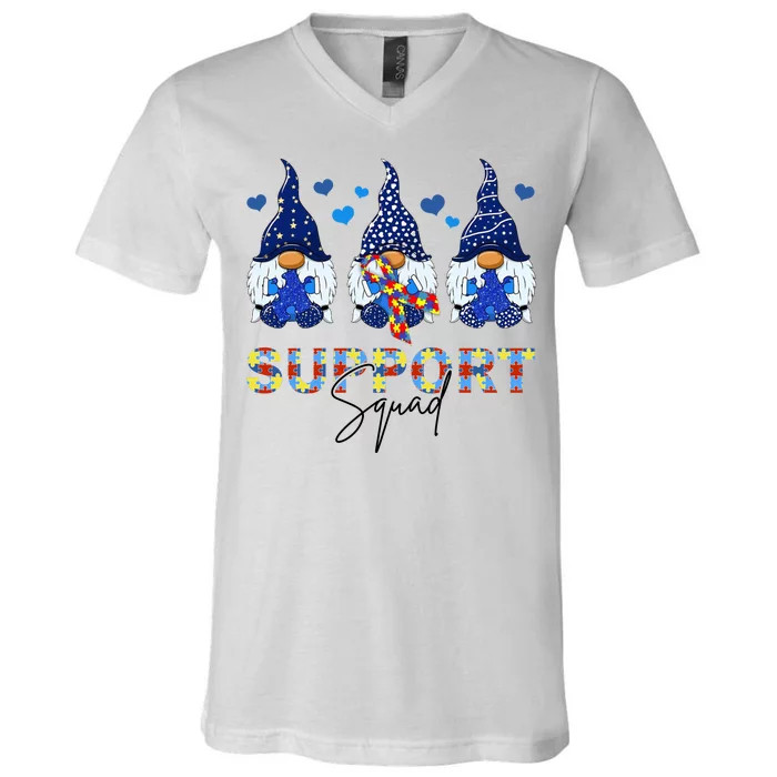 Support Squad Gnome Autism Awareness Month V-Neck T-Shirt