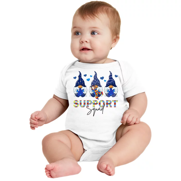 Support Squad Gnome Autism Awareness Month Baby Bodysuit