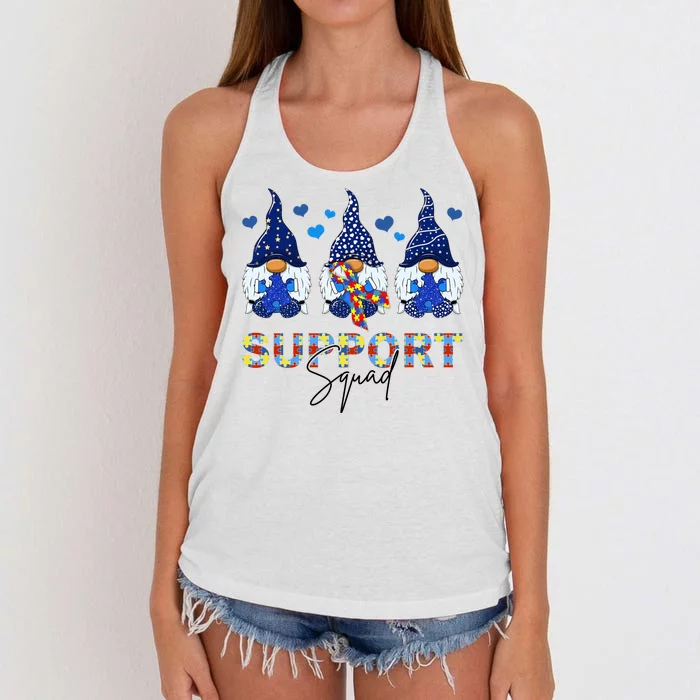 Support Squad Gnome Autism Awareness Month Women's Knotted Racerback Tank