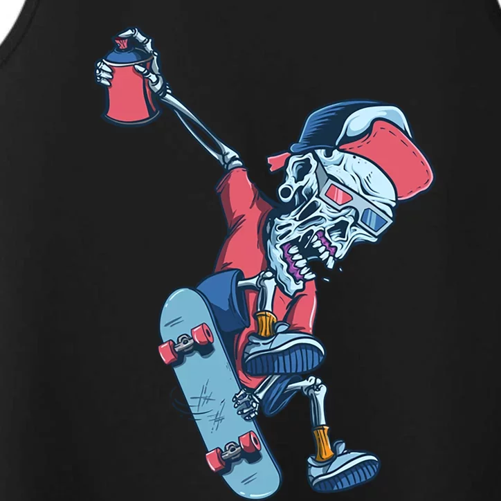 Skateboarding Skeleton Graffiti Skull Street Art Skater Gift Performance Tank