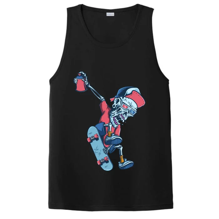 Skateboarding Skeleton Graffiti Skull Street Art Skater Gift Performance Tank