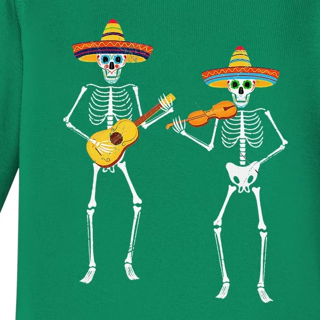 Skeleton Sombreros Guitar Fiesta Cinco De Mayo Baby Long Sleeve Bodysuit