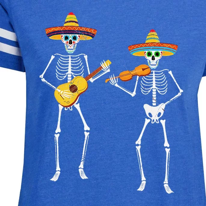 Skeleton Sombreros Guitar Fiesta Cinco De Mayo Enza Ladies Jersey Football T-Shirt