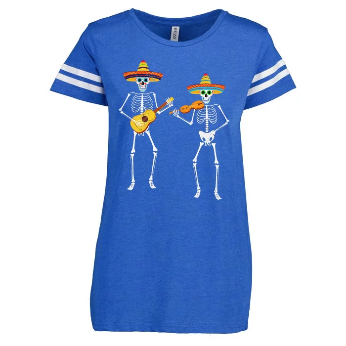 Skeleton Sombreros Guitar Fiesta Cinco De Mayo Enza Ladies Jersey Football T-Shirt