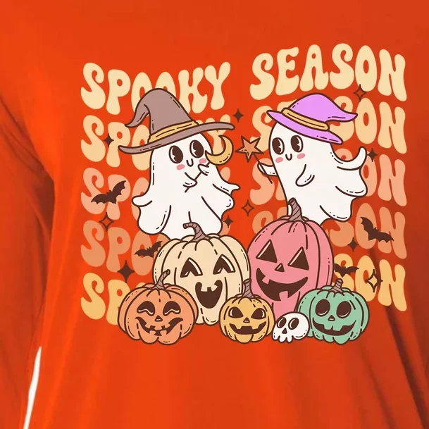 Spooky Season Ghost Witch Hat Pumpkins Retro Halloween Gift Cooling Performance Long Sleeve Crew