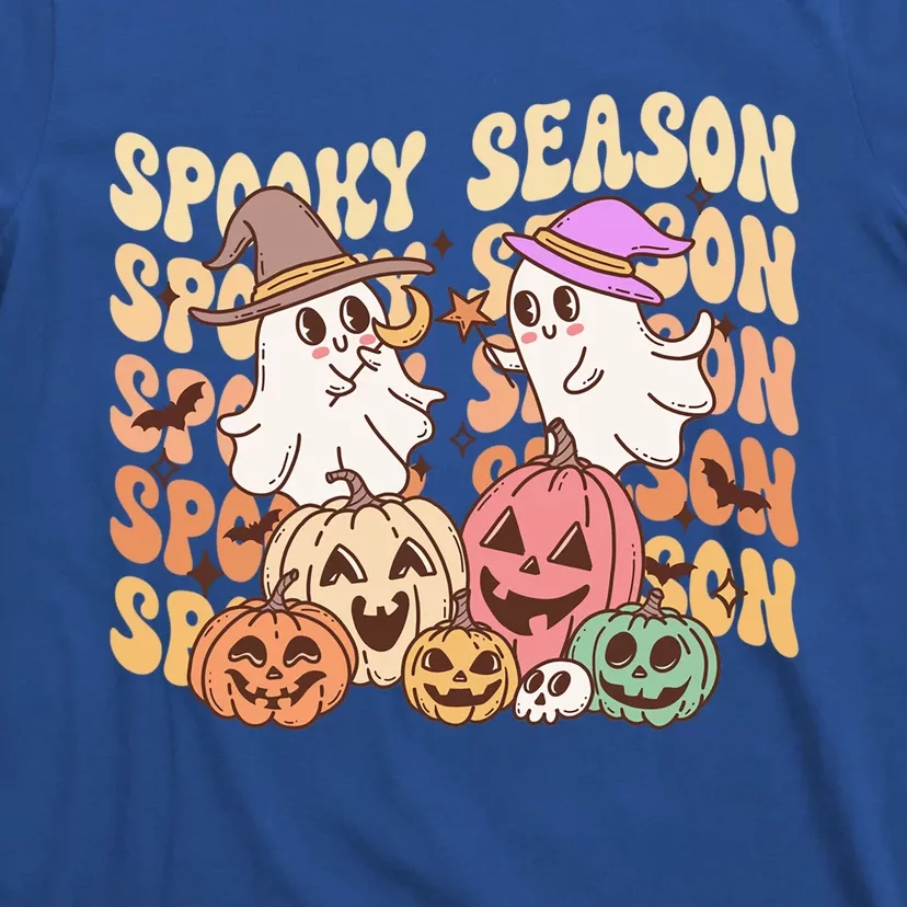 Spooky Season Ghost Witch Hat Pumpkins Retro Halloween Gift T-Shirt