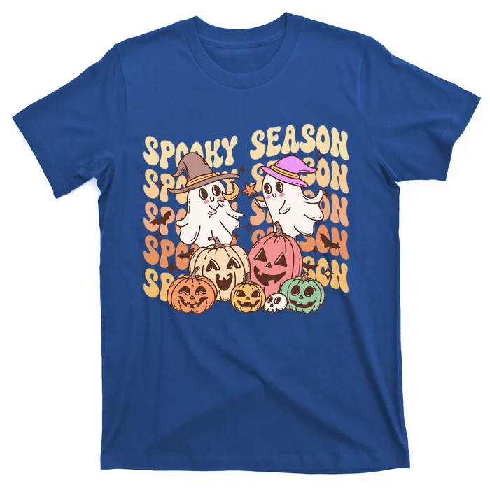 Spooky Season Ghost Witch Hat Pumpkins Retro Halloween Gift T-Shirt