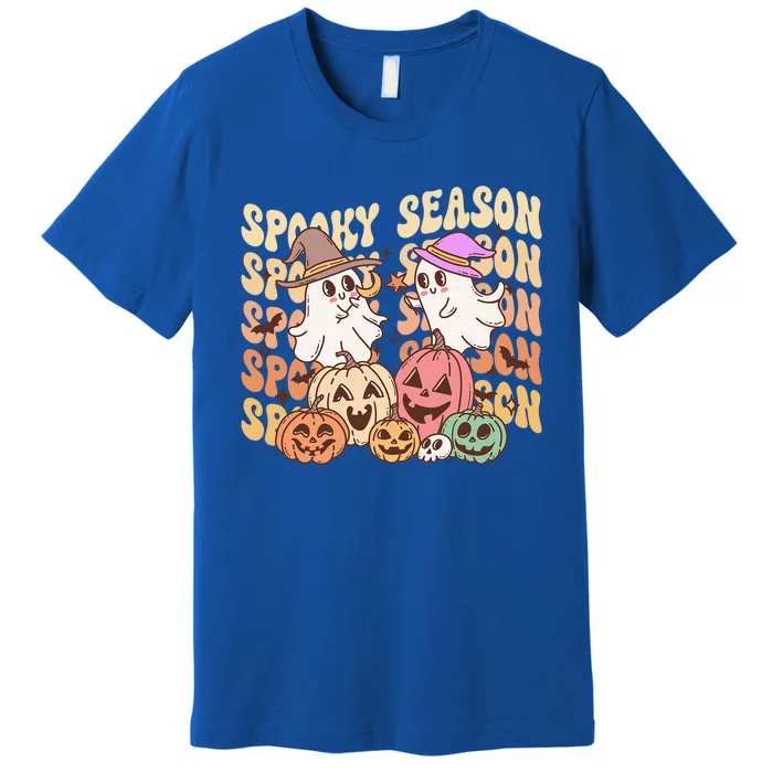 Spooky Season Ghost Witch Hat Pumpkins Retro Halloween Gift Premium T-Shirt