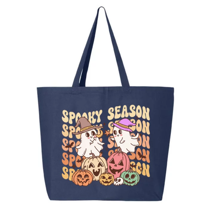 Spooky Season Ghost Witch Hat Pumpkins Retro Halloween Gift 25L Jumbo Tote