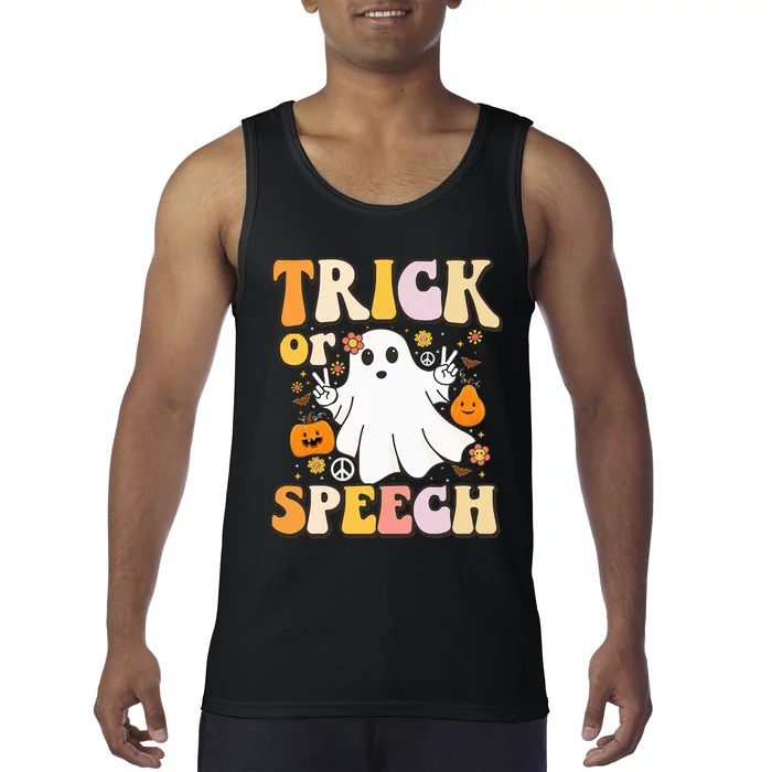 Spooky SLP Groovy Halloween Speech Language Pathologist Tank Top