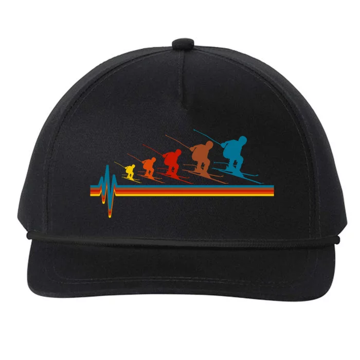 Skiing Ski Heartbeat Skier Retro Vintage Gift For Skier Snapback Five-Panel Rope Hat