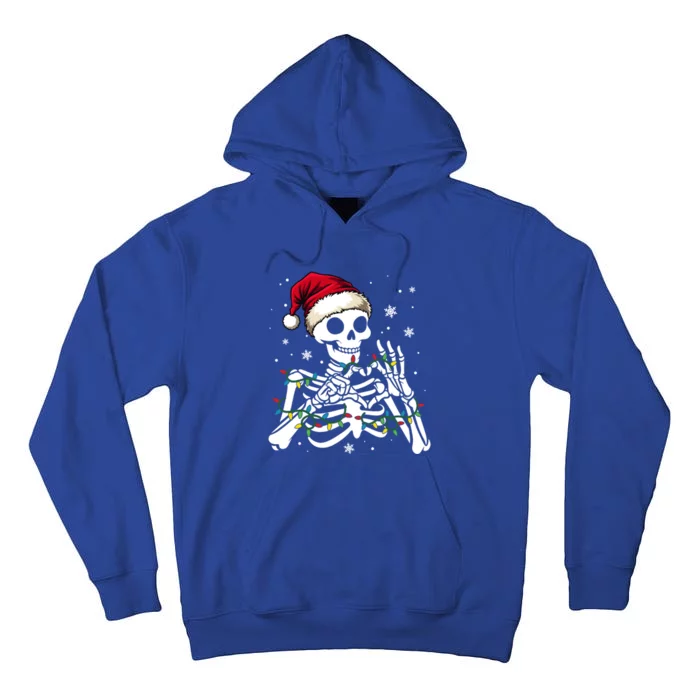 Skeleton Santa Hat Heart Hands Sign Christmas Gift Tall Hoodie